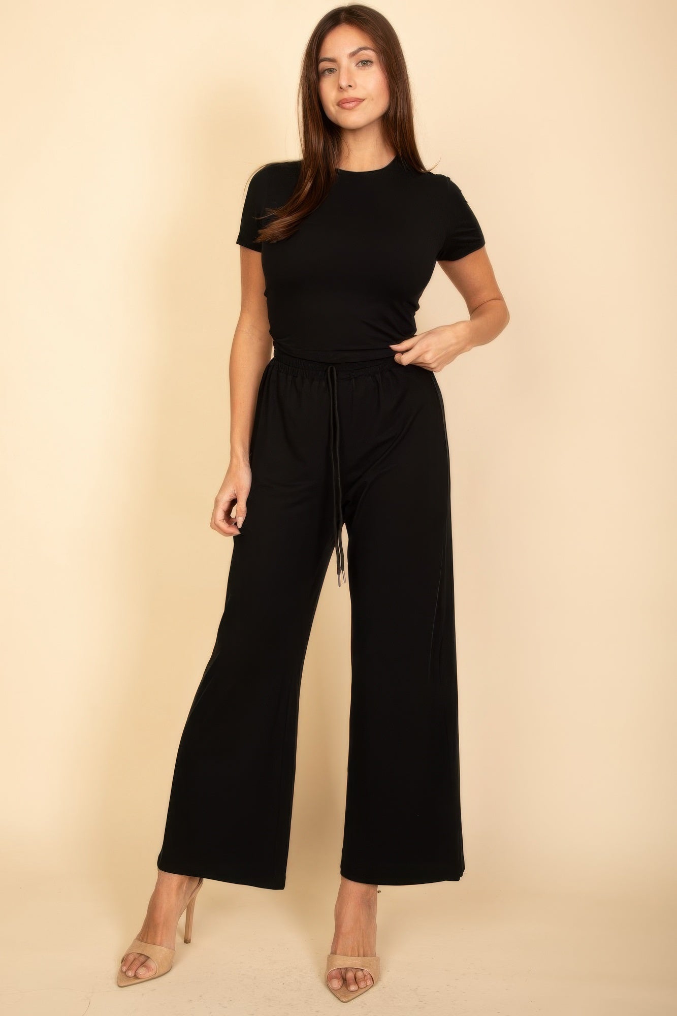 Relaxed Fit Top And Wide - leg Pants Set - Wear Arielle