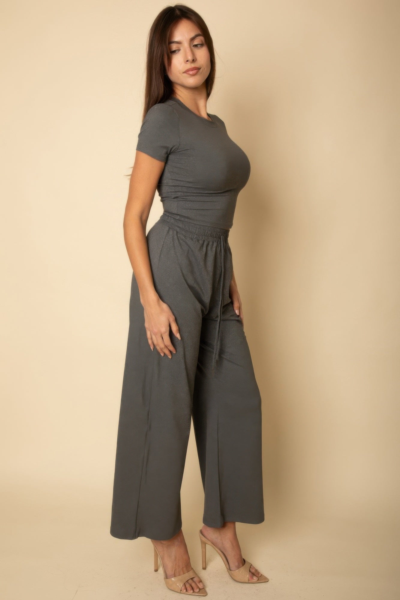 Relaxed Fit Top And Wide - leg Pants Set - Wear Arielle