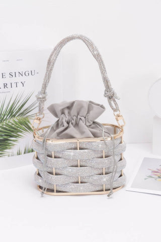 Rhinestone Braided Metal Bucket Bag - Wear Arielle