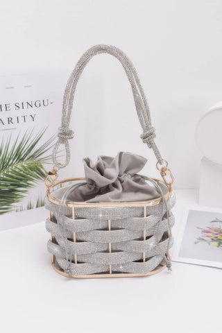 Rhinestone Braided Metal Bucket Bag - Wear Arielle