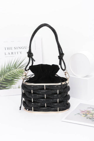 Rhinestone Braided Metal Bucket Bag - Wear Arielle