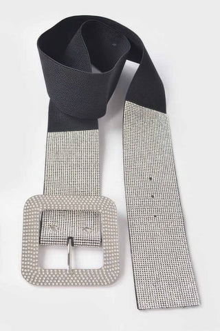 Rhinestone Buckle Plus Size Elastic Belt - Wear Arielle