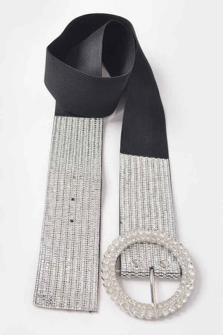 Rhinestone Buckle Plus Size Elastic Belt - Wear Arielle