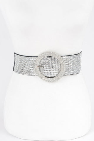 Rhinestone Buckle Plus Size Elastic Belt - Wear Arielle