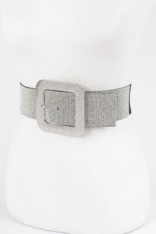 Rhinestone Buckle Plus Size Elastic Belt - Wear Arielle