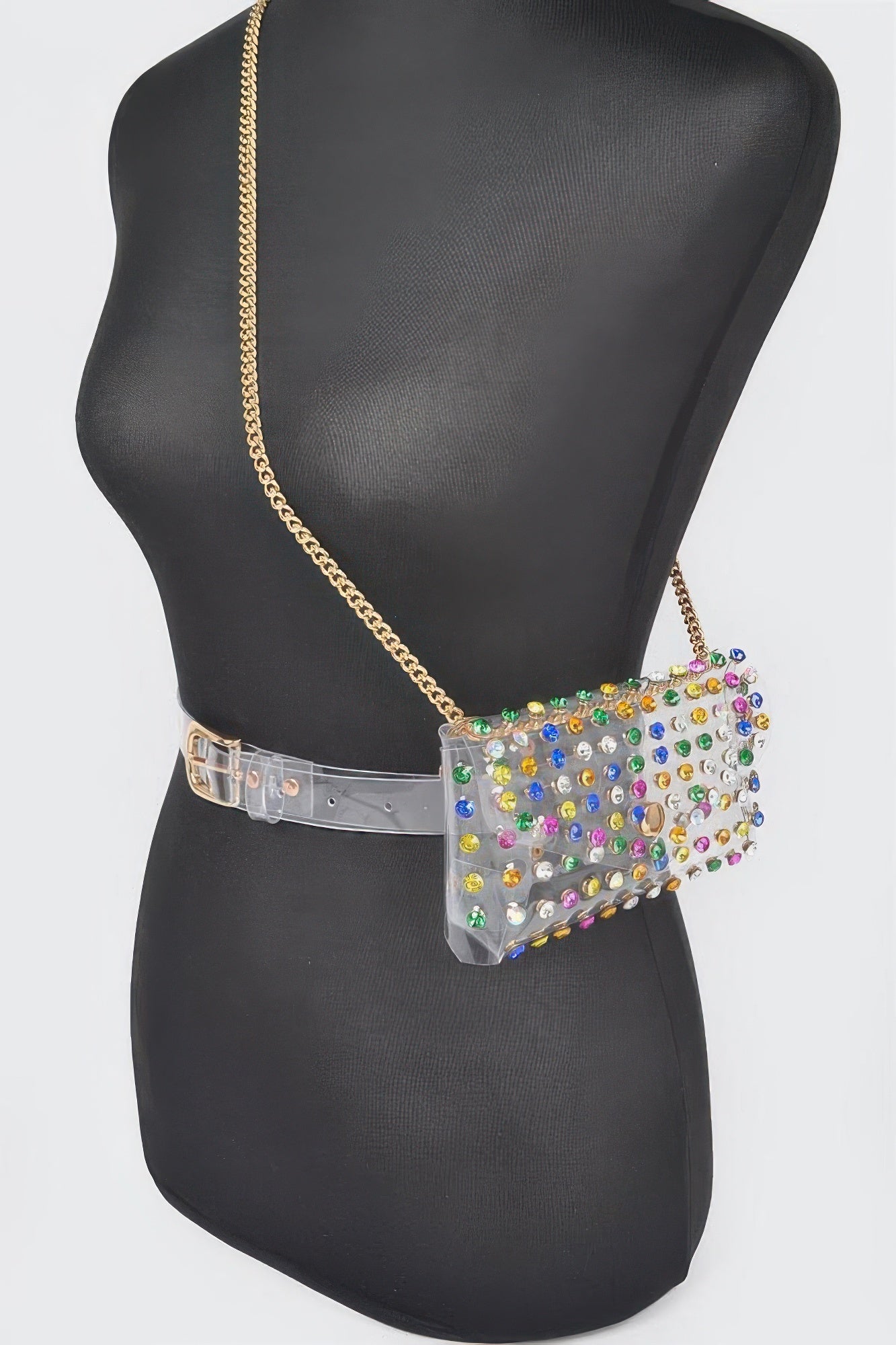 Rhinestone Clear Belt Bag W/chain - Wear Arielle