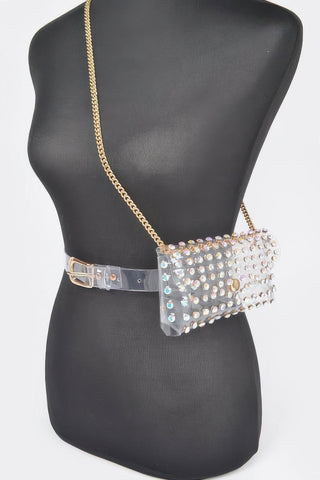 Rhinestone Clear Belt Bag W/chain - Wear Arielle