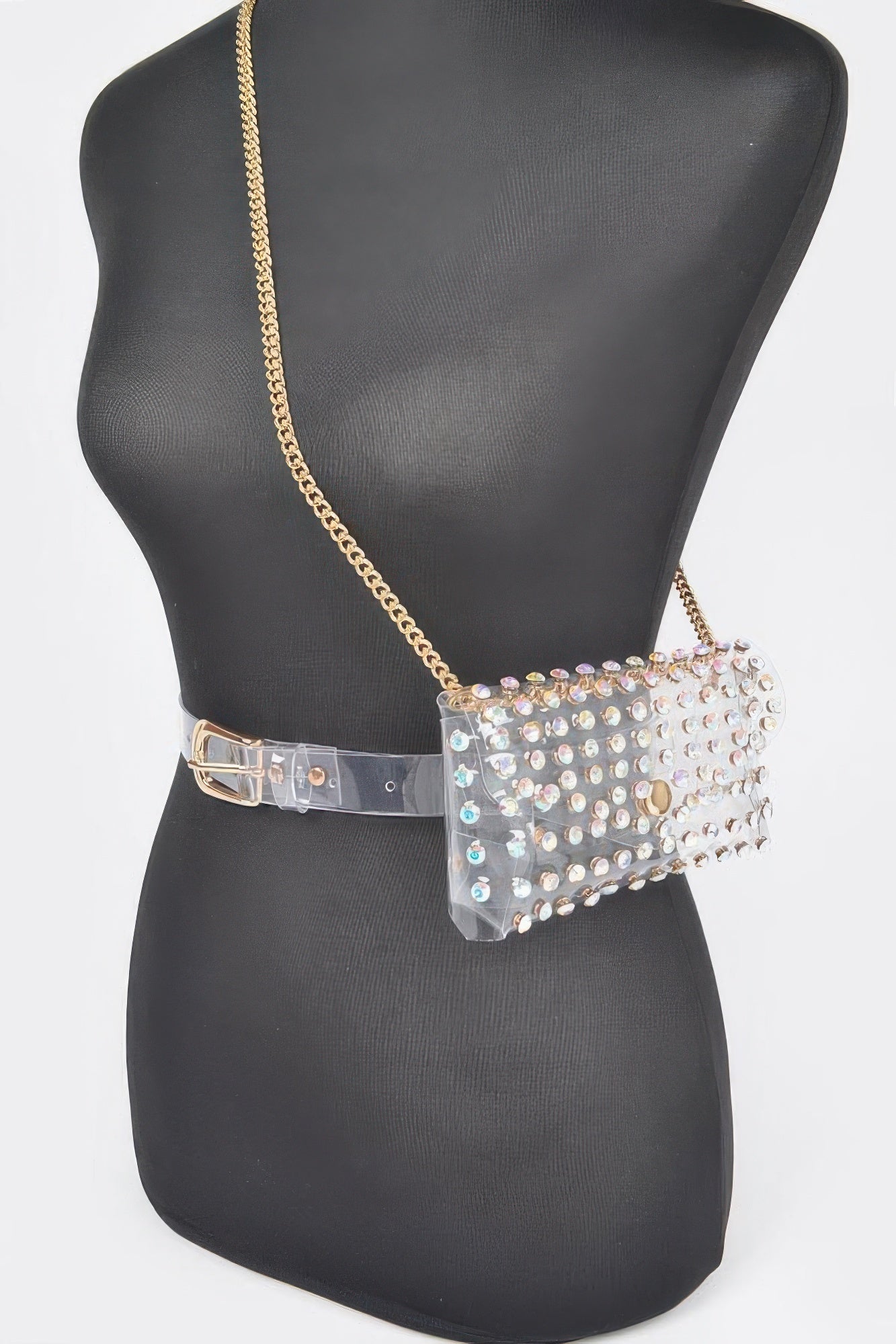 Rhinestone Clear Belt Bag W/chain - Wear Arielle