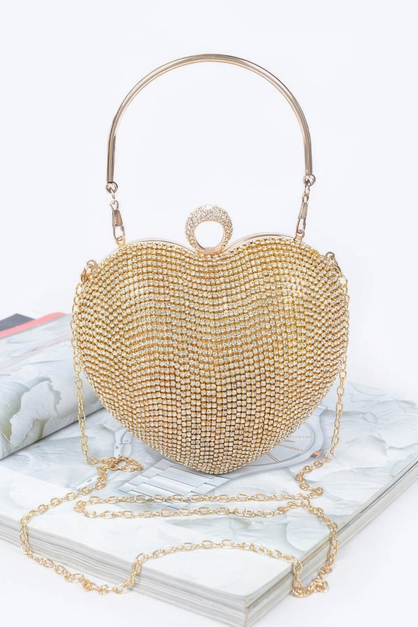 Rhinestone Heart Shape Party Clutch - Wear Arielle
