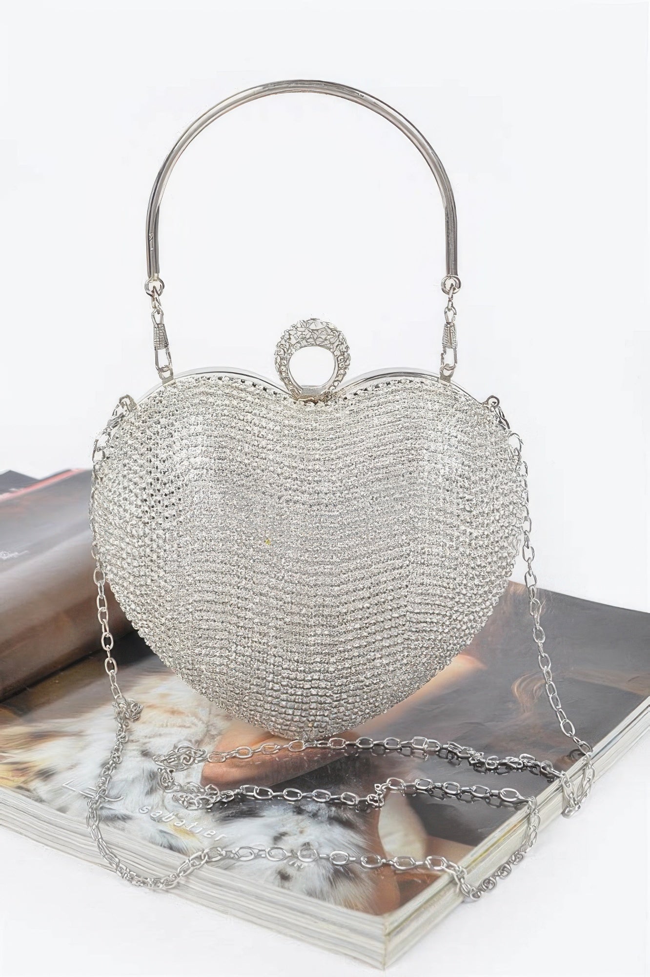 Rhinestone Heart Shape Party Clutch - Wear Arielle