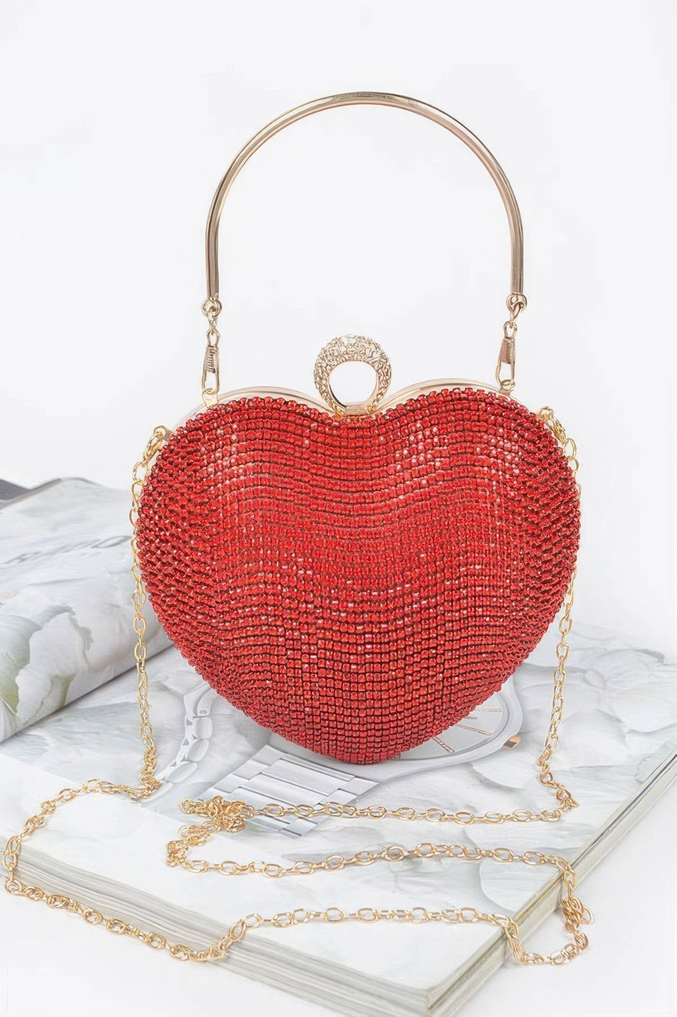 Rhinestone Heart Shape Party Clutch - Wear Arielle