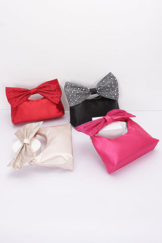 Rhinestone Hotfix Bow Handle Nylon Clutch - Wear Arielle