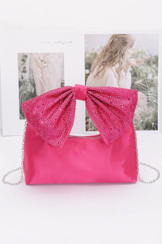 Rhinestone Hotfix Bow Handle Nylon Clutch - Wear Arielle
