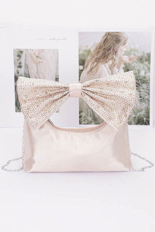 Rhinestone Hotfix Bow Handle Nylon Clutch - Wear Arielle