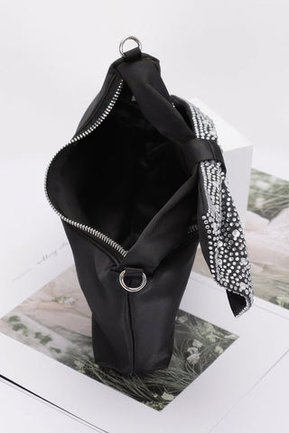 Rhinestone Hotfix Bow Handle Nylon Clutch - Wear Arielle