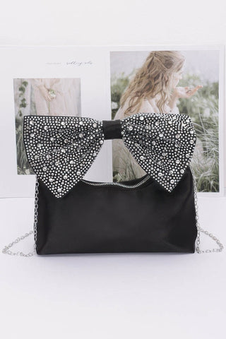 Rhinestone Hotfix Bow Handle Nylon Clutch - Wear Arielle