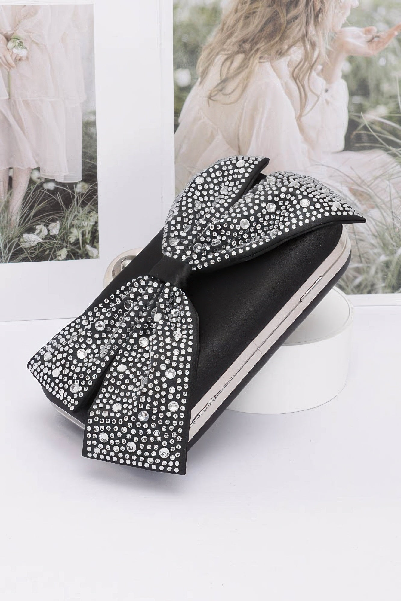 Rhinestone Hotfix Ribbon Nylon Hard Case Clutch - Wear Arielle