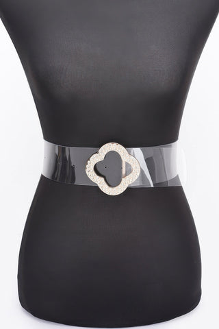 Rhinestone Metal Buckle Clear Belt - Wear Arielle