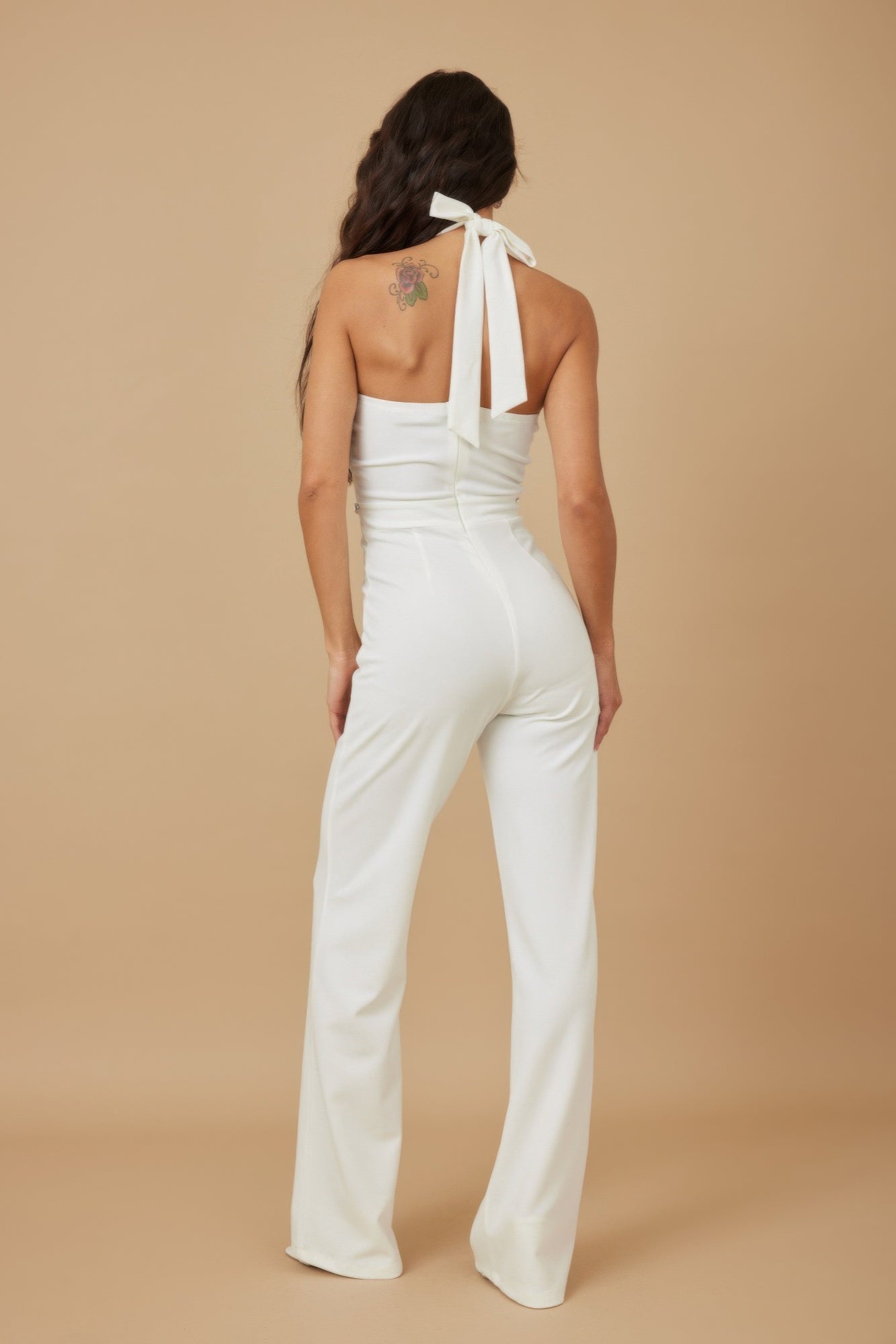 Rhinestone Ribbon Haltered Neck Jumpsuit - Wear Arielle