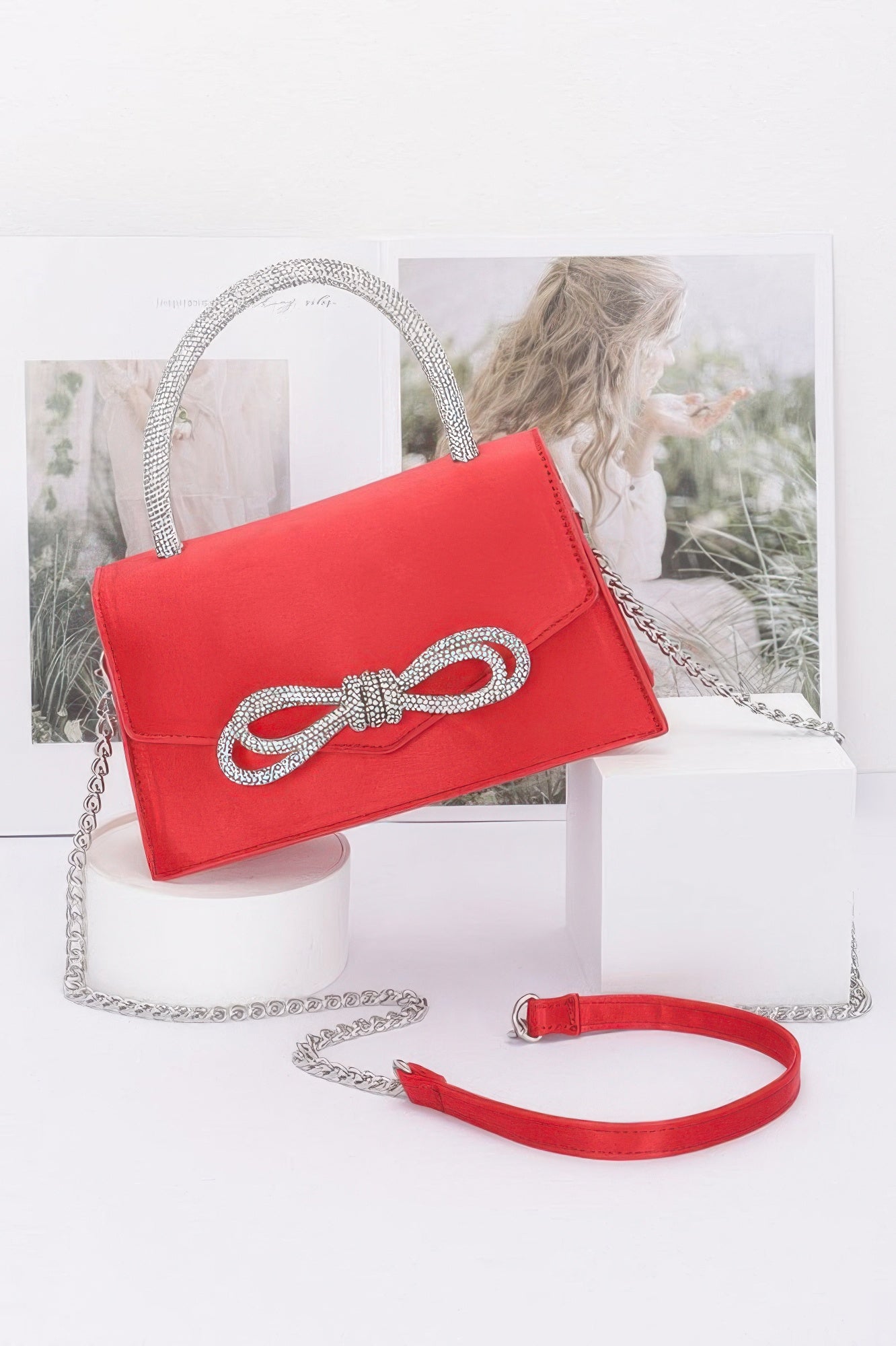 Rhinestone Ribbon Handle Flap Bag - Wear Arielle
