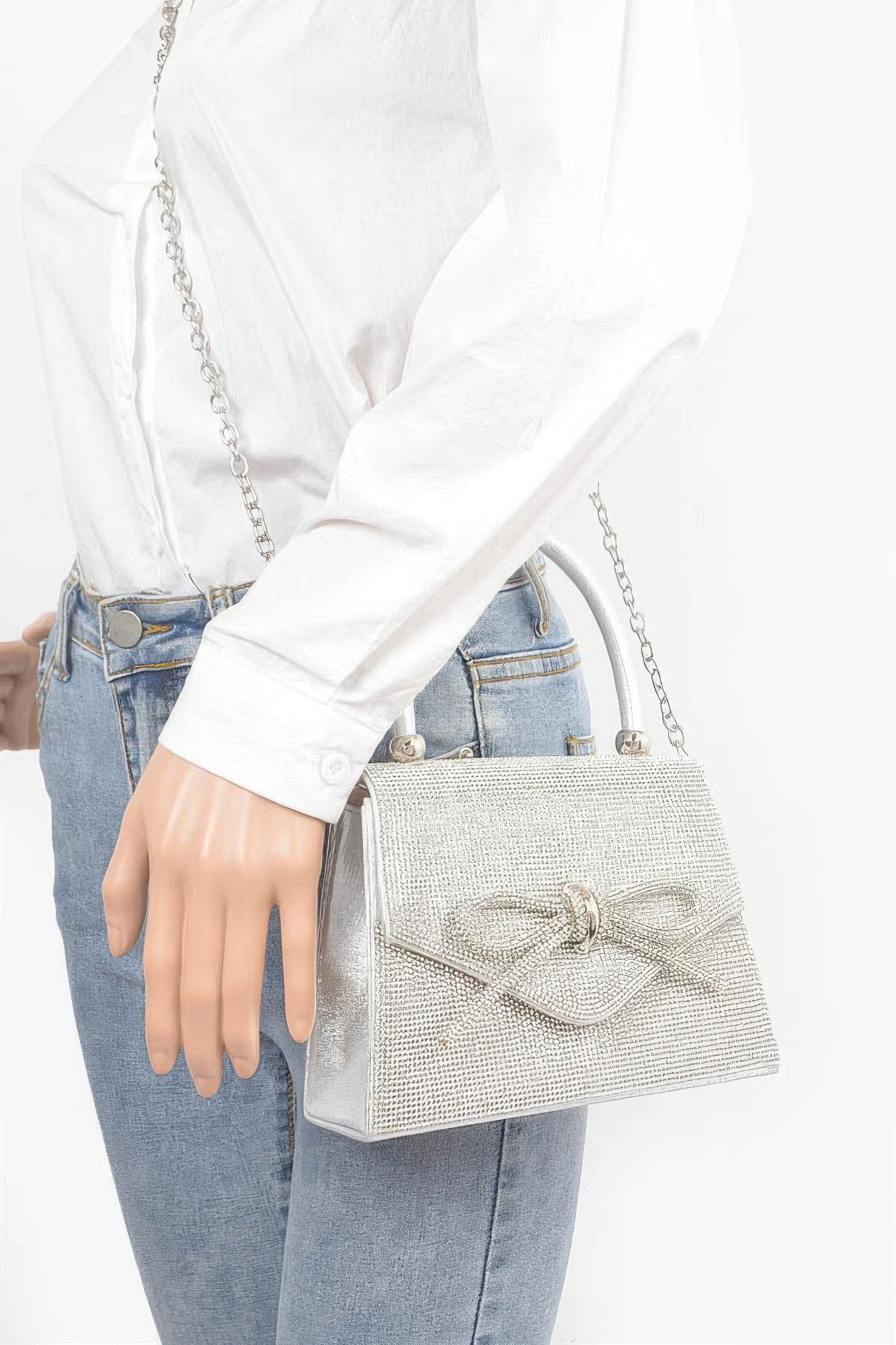 Rhinestone Ribbon Top Handle Bag - Wear Arielle