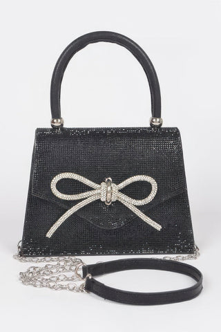 Rhinestone Ribbon Top Handle Bag - Wear Arielle