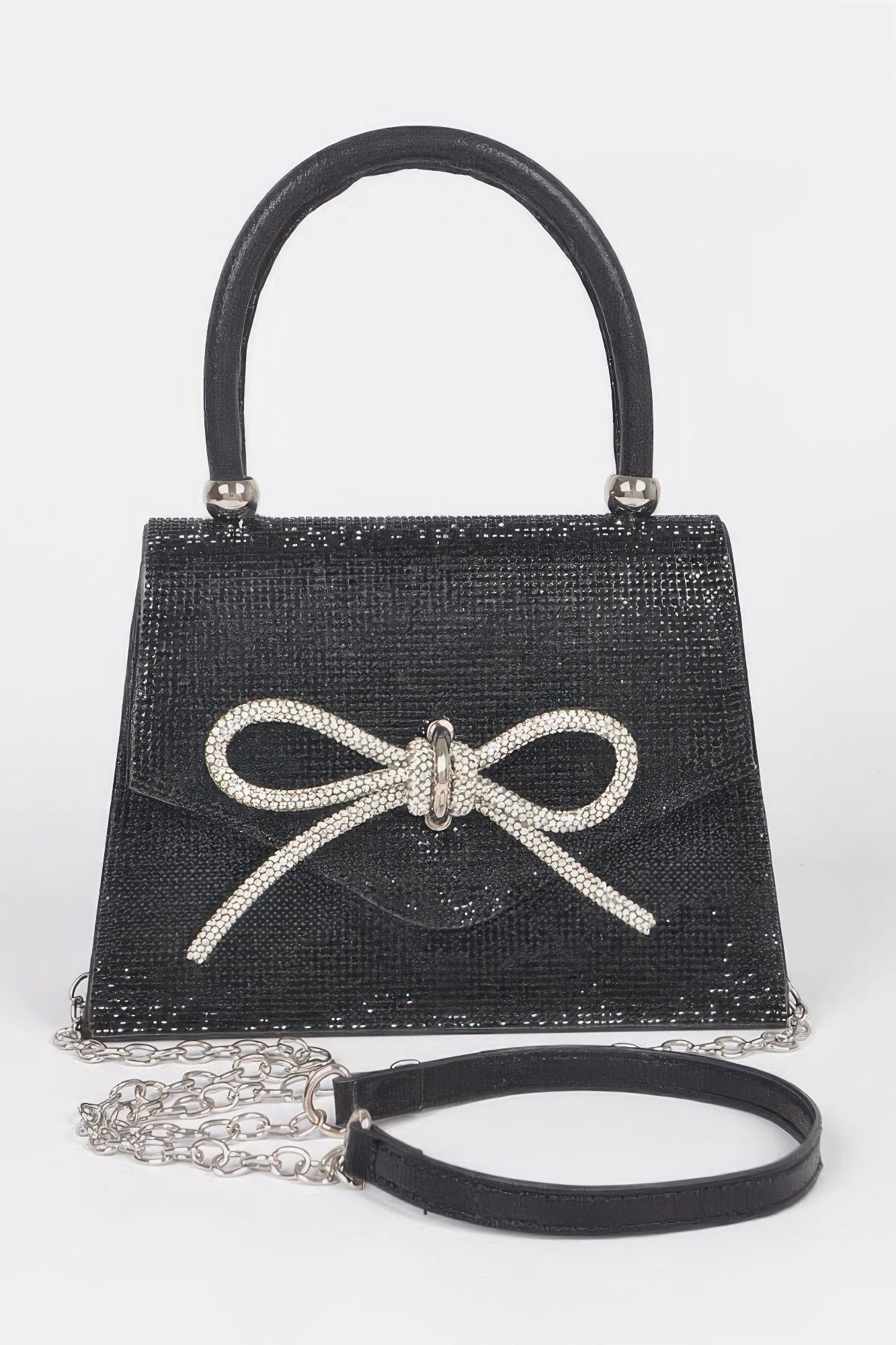 Rhinestone Ribbon Top Handle Bag - Wear Arielle