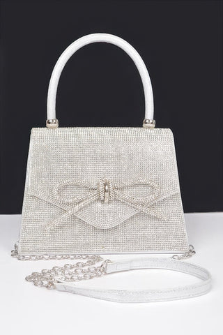Rhinestone Ribbon Top Handle Bag - Wear Arielle