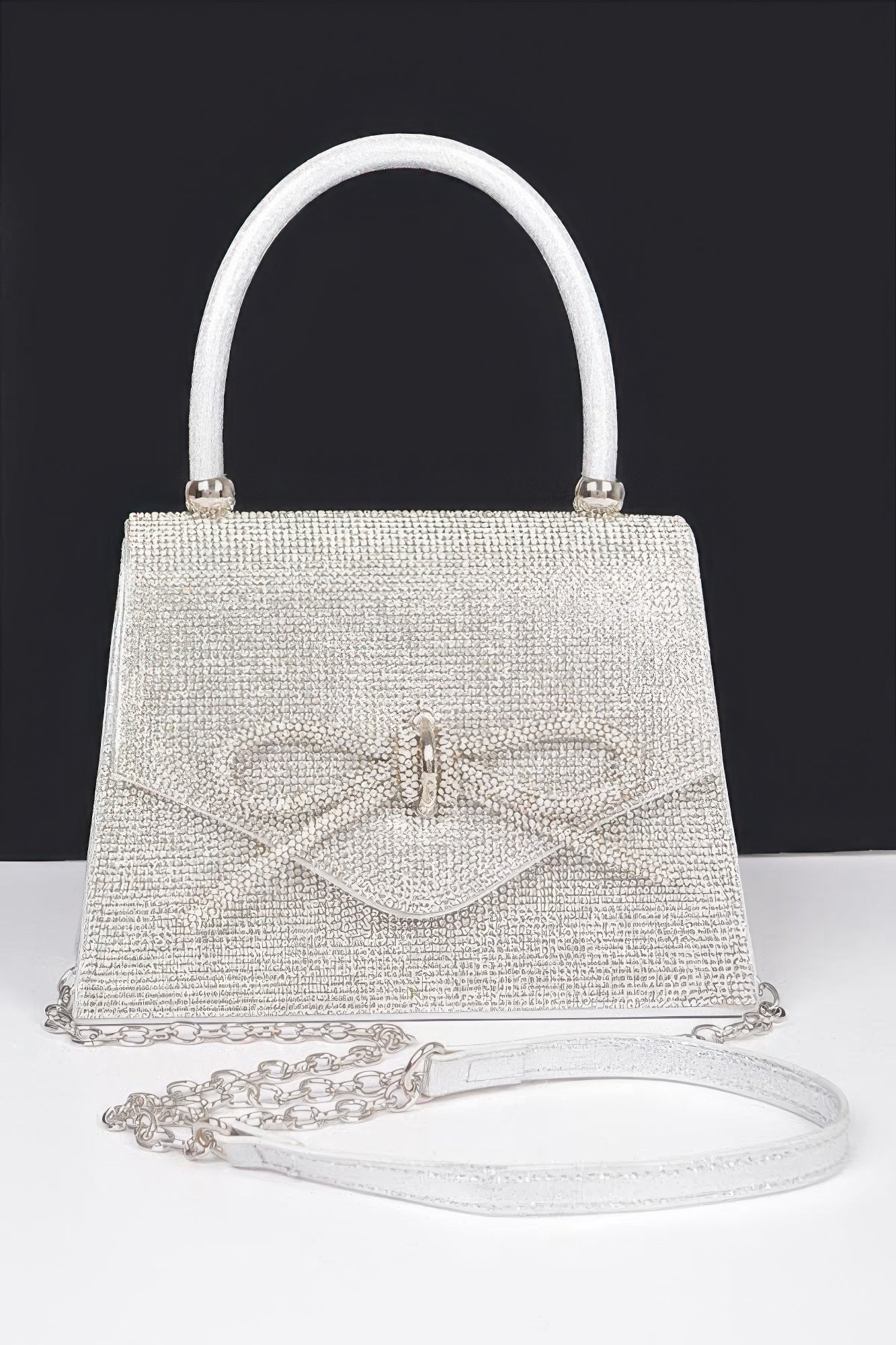Rhinestone Ribbon Top Handle Bag - Wear Arielle