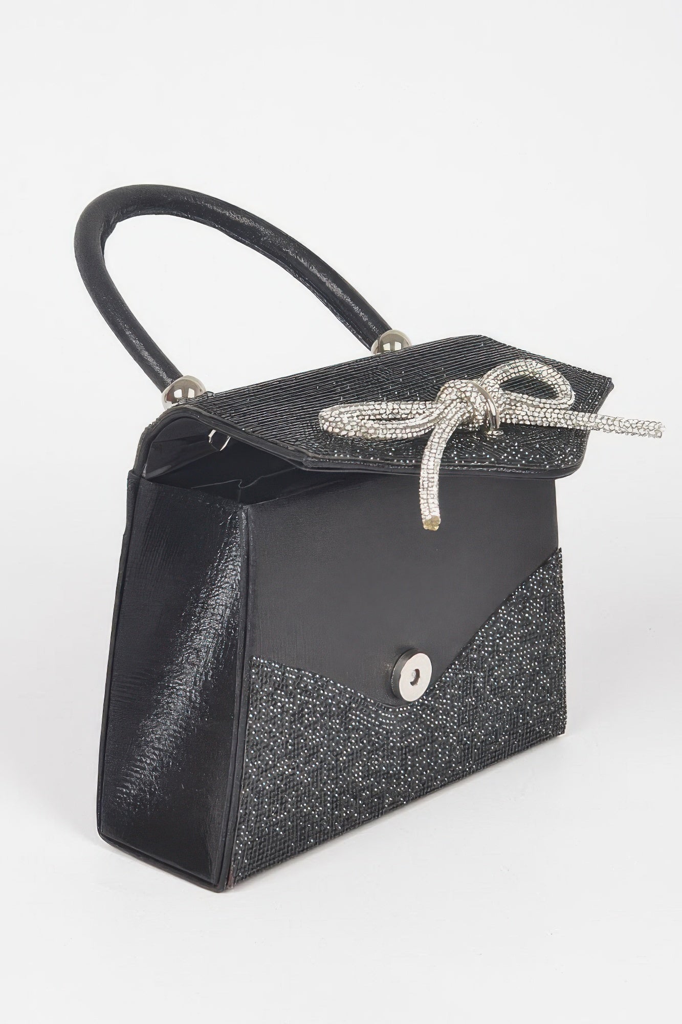 Rhinestone Ribbon Top Handle Bag - Wear Arielle
