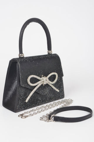 Rhinestone Ribbon Top Handle Bag - Wear Arielle