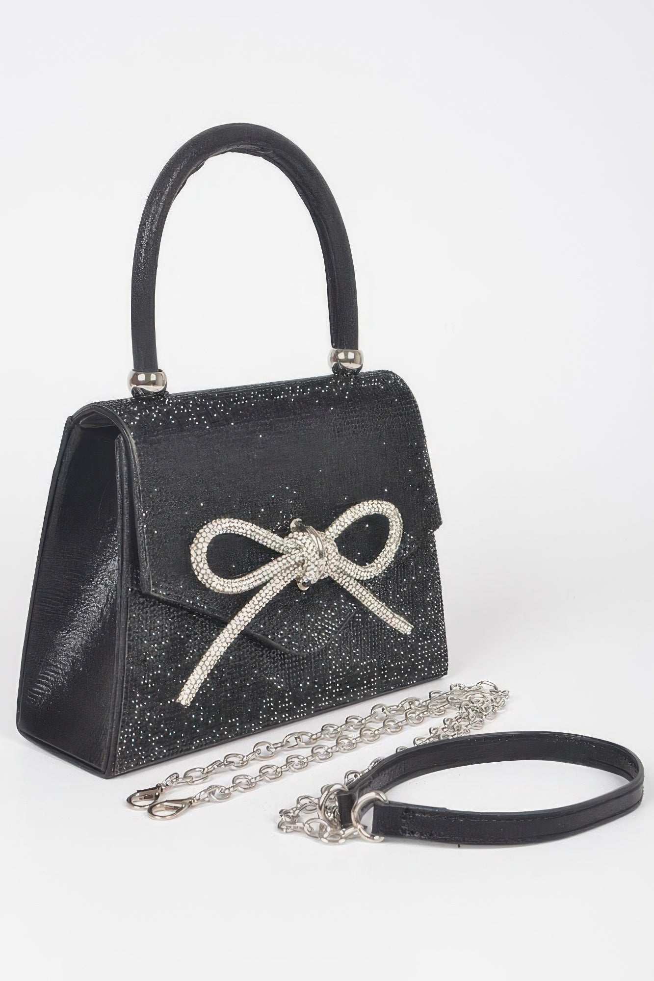 Rhinestone Ribbon Top Handle Bag - Wear Arielle