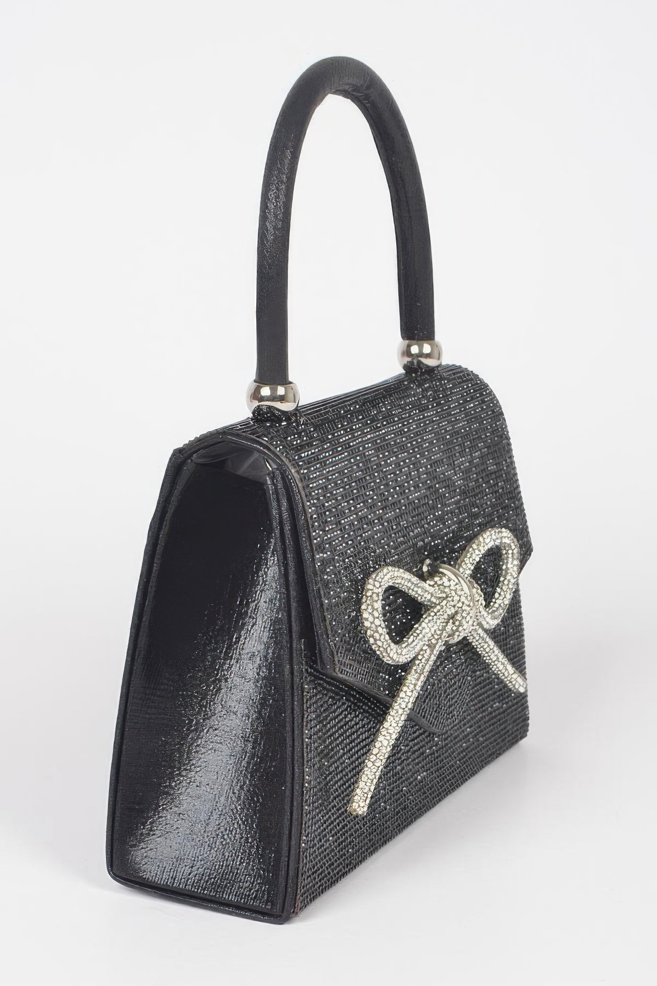Rhinestone Ribbon Top Handle Bag - Wear Arielle