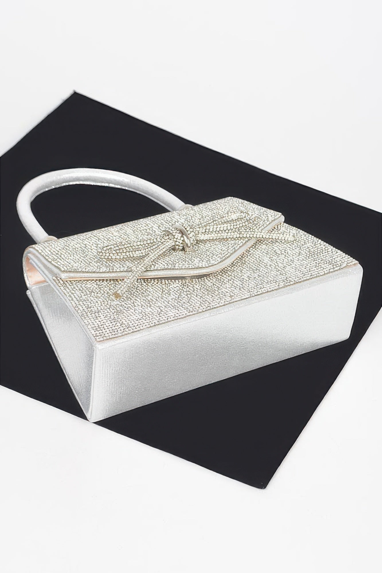 Rhinestone Ribbon Top Handle Bag - Wear Arielle