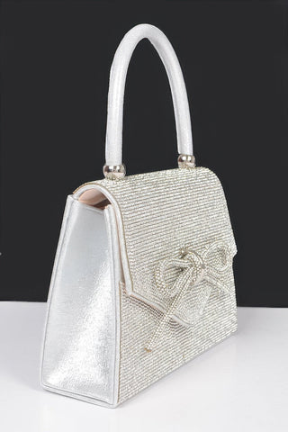 Rhinestone Ribbon Top Handle Bag - Wear Arielle