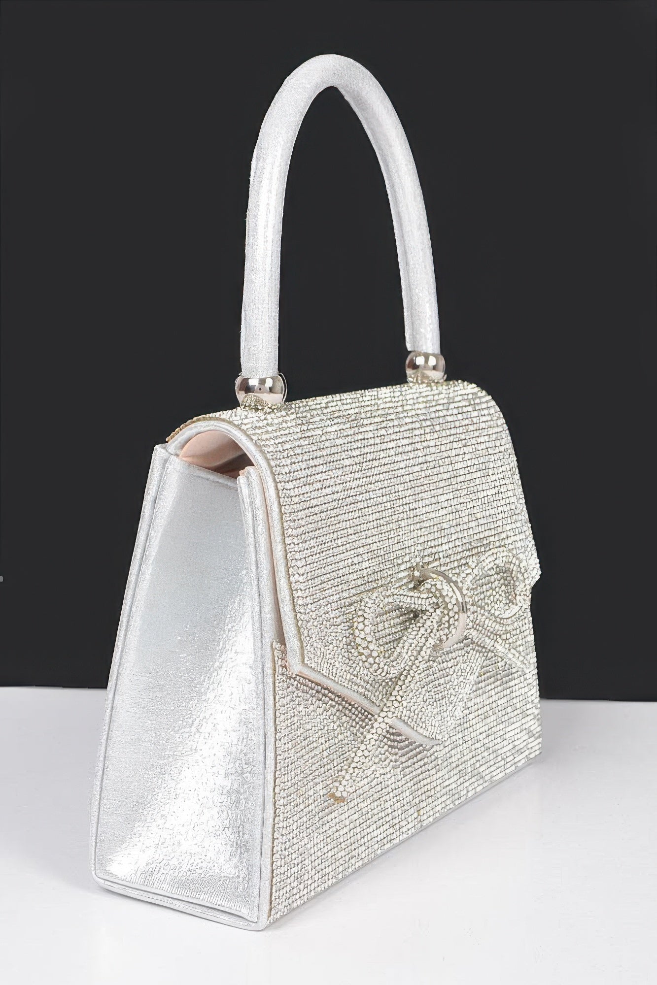 Rhinestone Ribbon Top Handle Bag - Wear Arielle