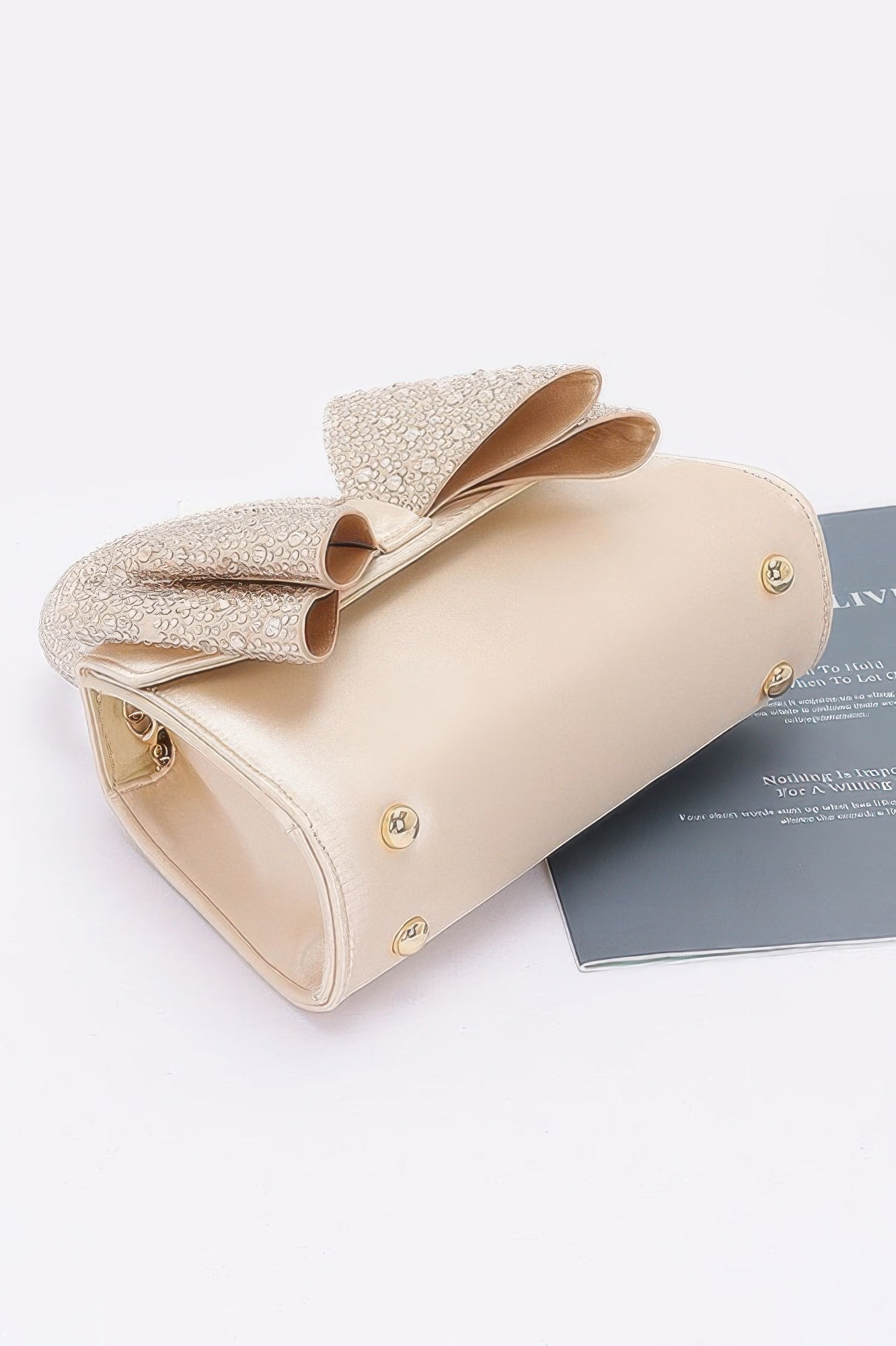 Rhinestone Ribbon Top Handle Satin Flap Bag - Wear Arielle
