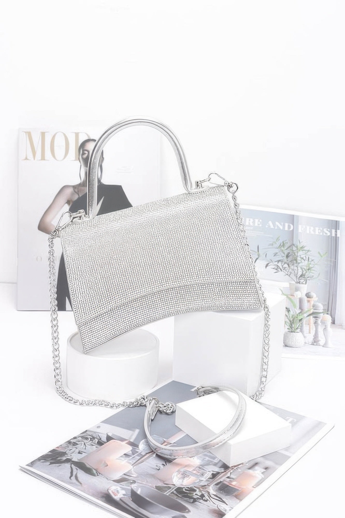 Rhinestone Top Handle Flap Bag - Wear Arielle