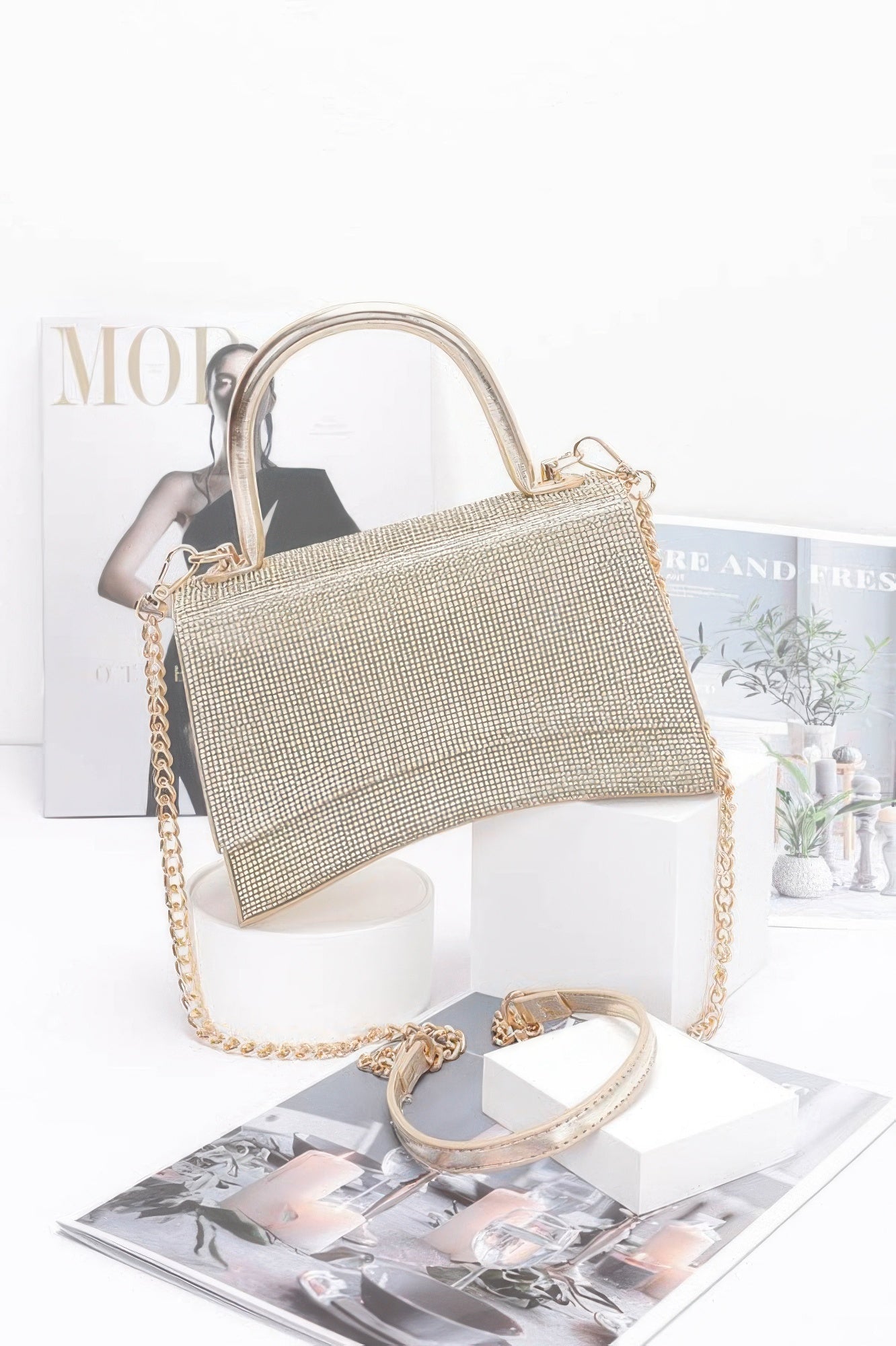 Rhinestone Top Handle Flap Bag - Wear Arielle