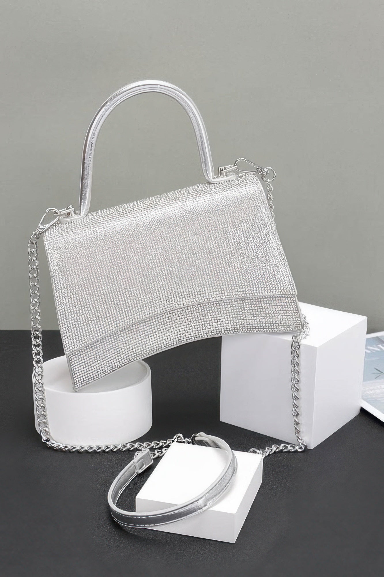 Rhinestone Top Handle Flap Bag - Wear Arielle