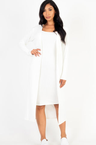 Ribbed Cardigan & Cami Midi Bodycon Dress - Wear Arielle