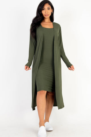 Ribbed Cardigan & Cami Midi Bodycon Dress - Wear Arielle