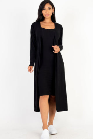 Ribbed Cardigan & Cami Midi Bodycon Dress - Wear Arielle