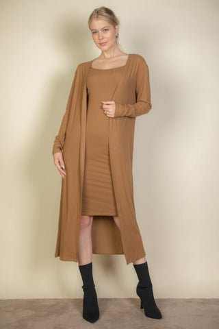 Ribbed Cardigan & Cami Midi Bodycon Dress - Wear Arielle