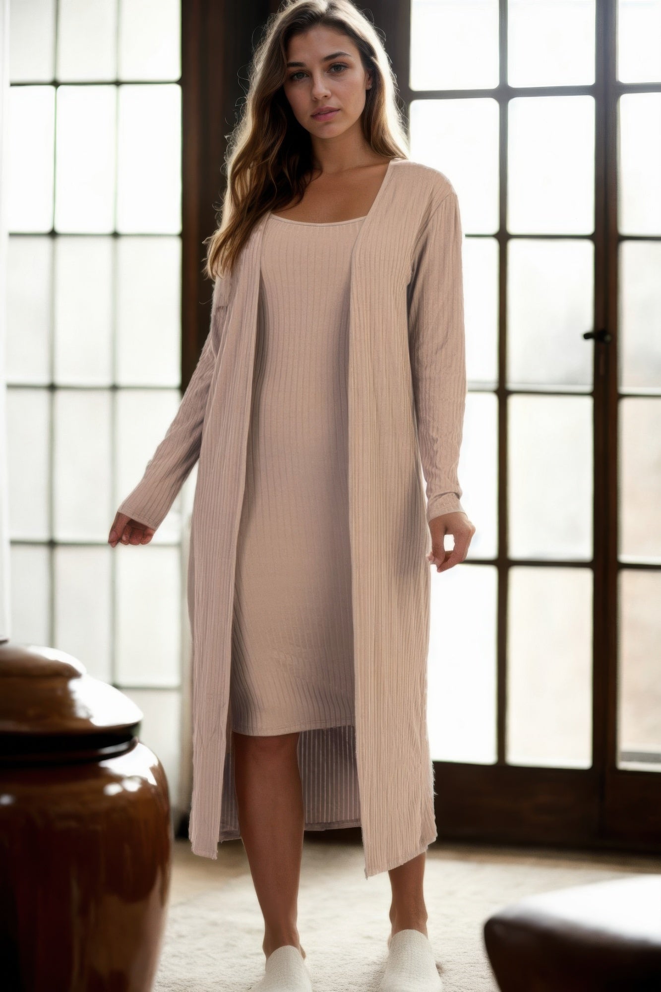 Ribbed Cardigan & Cami Midi Bodycon Dress - Wear Arielle