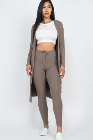 Ribbed Long Cardigan & Leggings Set - Wear Arielle