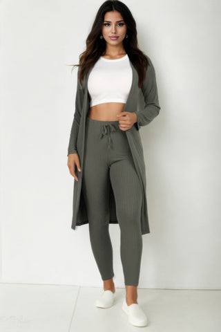 Ribbed Long Cardigan & Leggings Set - Wear Arielle