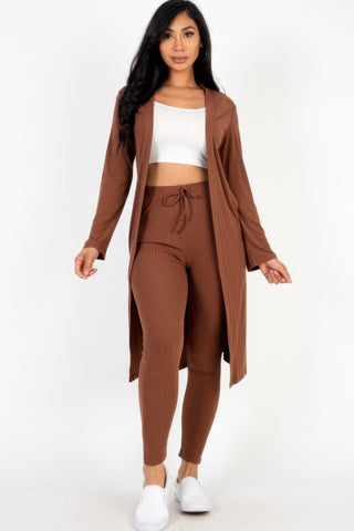 Ribbed Long Cardigan & Leggings Set - Wear Arielle