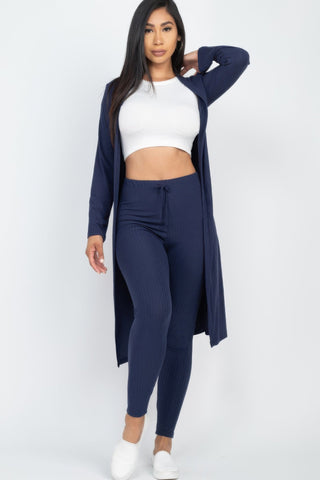 Ribbed Long Cardigan & Leggings Set - Wear Arielle