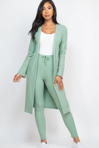 Ribbed Long Cardigan & Leggings Set - Wear Arielle